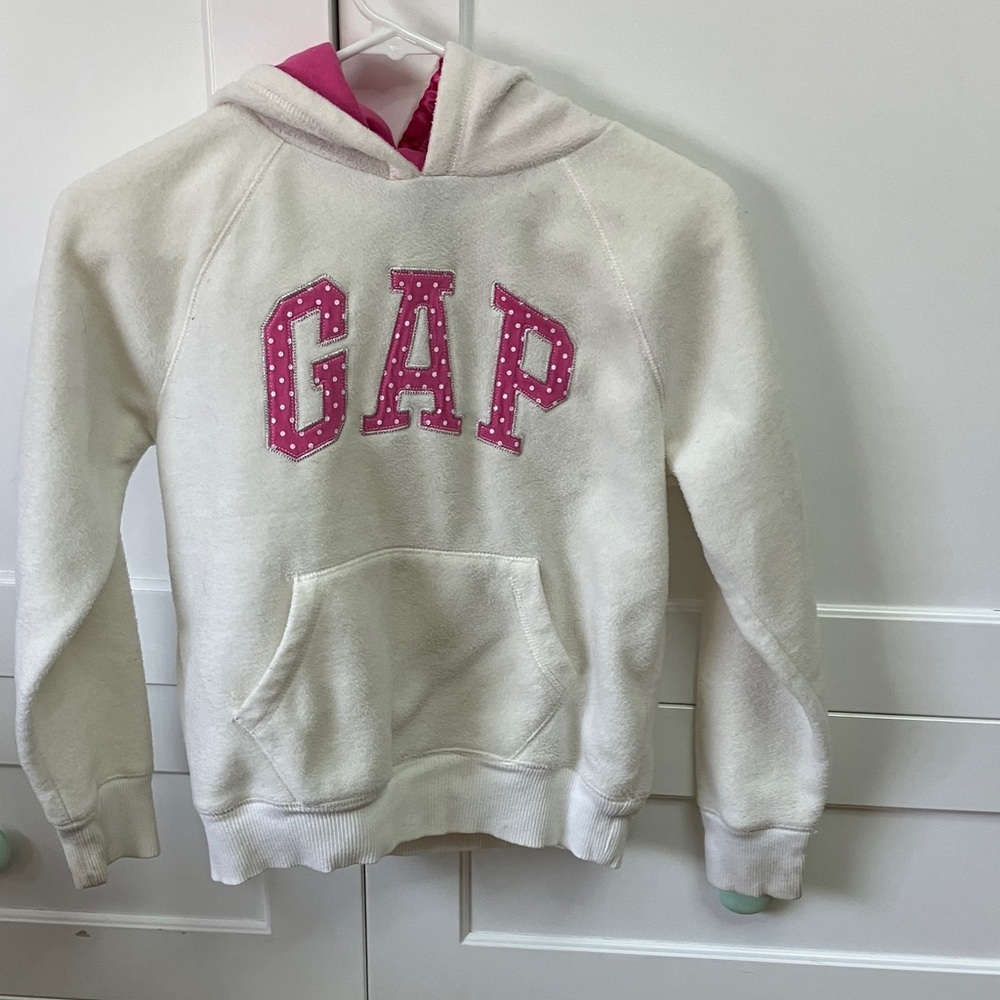 GAP Kids Cream Hoodie with Pink Lettering